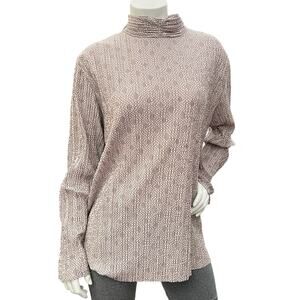 Zara Tan Jacquard Floral Pleated Long Sleeve High Neck Blouse Size L